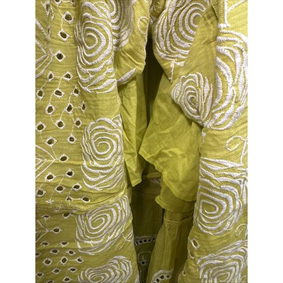 Sundance Remi Eyelet Maxi Dress XXL Bright Yellow Green Embroidered Cotton Flowy - Picture 10 of 12